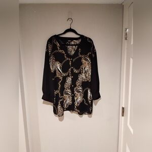 Investments Black and Gold Chain Print Blouse